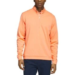 Adidas Elevated Quarter Zip Pullover -Golf Shop adidas 2023 elevated quarter zip pullover coral fusion front itempicture