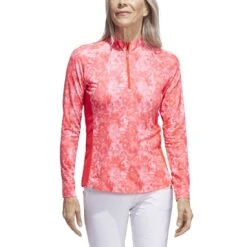 Adidas Women's Essentials Long Sleeve Printed Mock Polo -Golf Shop adidas 2023 womens essentials long sleeve printed mock polo bight red front itempicture