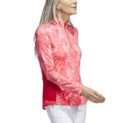 Adidas Women's Essentials Long Sleeve Printed Mock Polo -Golf Shop adidas 2023 womens essentials long sleeve printed mock polo bight red side itempicture