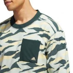 Adidas Texture Print Crewneck -Golf Shop adidas fw22 texture print crewneck linen green shoulder detail itempicture