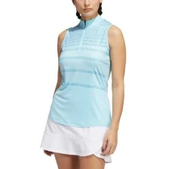 Adidas Women's Ultimate365 Herringbone Stripe Sleeveless Polo -Golf Shop adidas fw22 womens ultimate365 herringbone stripe polo pulse blue front itempicture