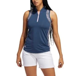 Adidas 2022 Women's Ultimate365 Printed Sleeveless Polo -Golf Shop adidas fw22 womens ultimate365 printed sleeveless polo crew navy front itempicture
