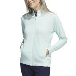 Adidas Women's Textured Full Zip Jacket -Golf Shop adidas fw23 womens textured full zip jacket semi flash aqua model itempicture