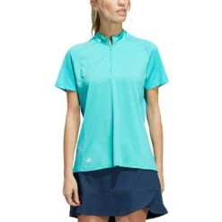 Adidas Women's Short Sleeve Mock Neck Polo -Golf Shop adidas ss22 womens short sleeve mock neck polo semi mint rush itempicture