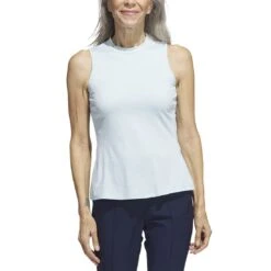 Adidas Women's Heathered Essentials Mock Sleeveless -Golf Shop adidas ss23 womens heathered essentials mock semi flash green front itempicture