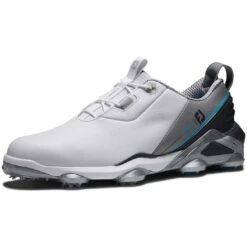FootJoy Tour Alpha Golf Shoes White/Grey/Blue -Golf Shop footjoy tour alpha golf shoes white grey blue front itempicture