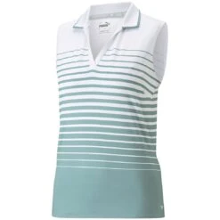 Puma Women's MATTR Stripe Sleeveless Polo -Golf Shop puma 2023 womens mattr stripe sleeveless polo adriatic itempicture