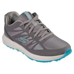 Skechers Women's GO GOLF Elite 5 Score Golf Shoes Grey/Aqua -Golf Shop skechers women s go golf elite 5 score golf shoes grey aqua front itempicture