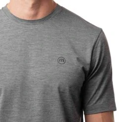 TravisMathew Scenic Vista Active Tee -Golf Shop travismathew scenic vista active tee heather grey logo itempicture
